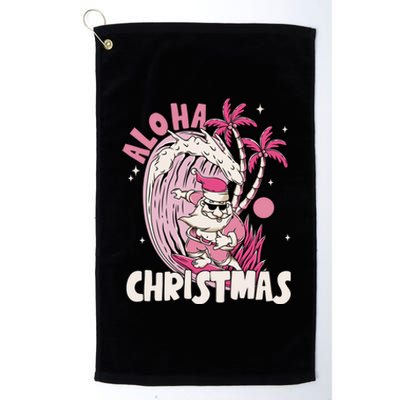 Aloha Christmas Retro Pink Santa Surfing Mele Kalikimaka Platinum Collection Golf Towel