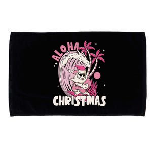 Aloha Christmas Retro Pink Santa Surfing Mele Kalikimaka Microfiber Hand Towel