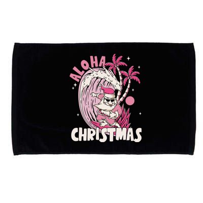 Aloha Christmas Retro Pink Santa Surfing Mele Kalikimaka Microfiber Hand Towel