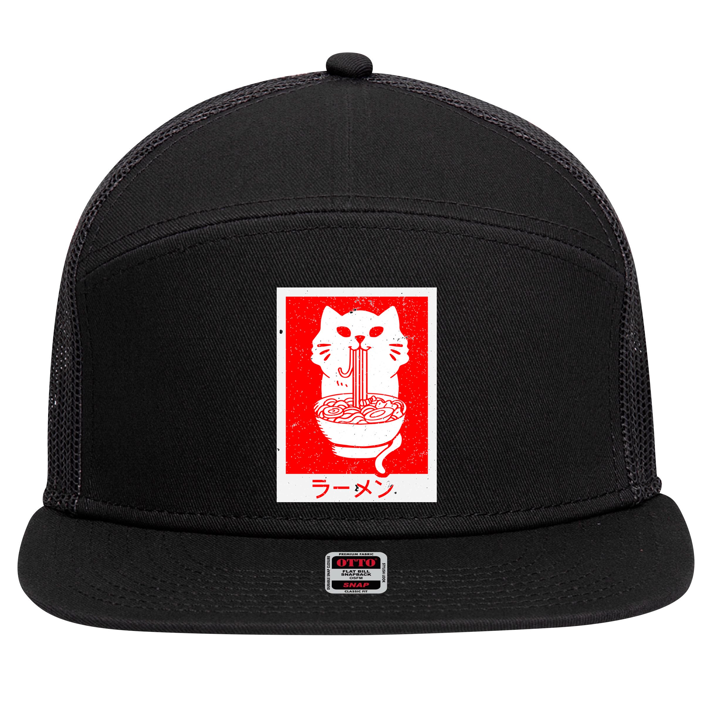 Anime Cat Ramen Kawaii Neko Noodles 7 Panel Mesh Trucker Snapback Hat