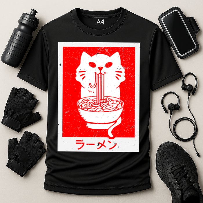 Anime Cat Ramen Kawaii Neko Noodles Cooling Performance Crew T-Shirt