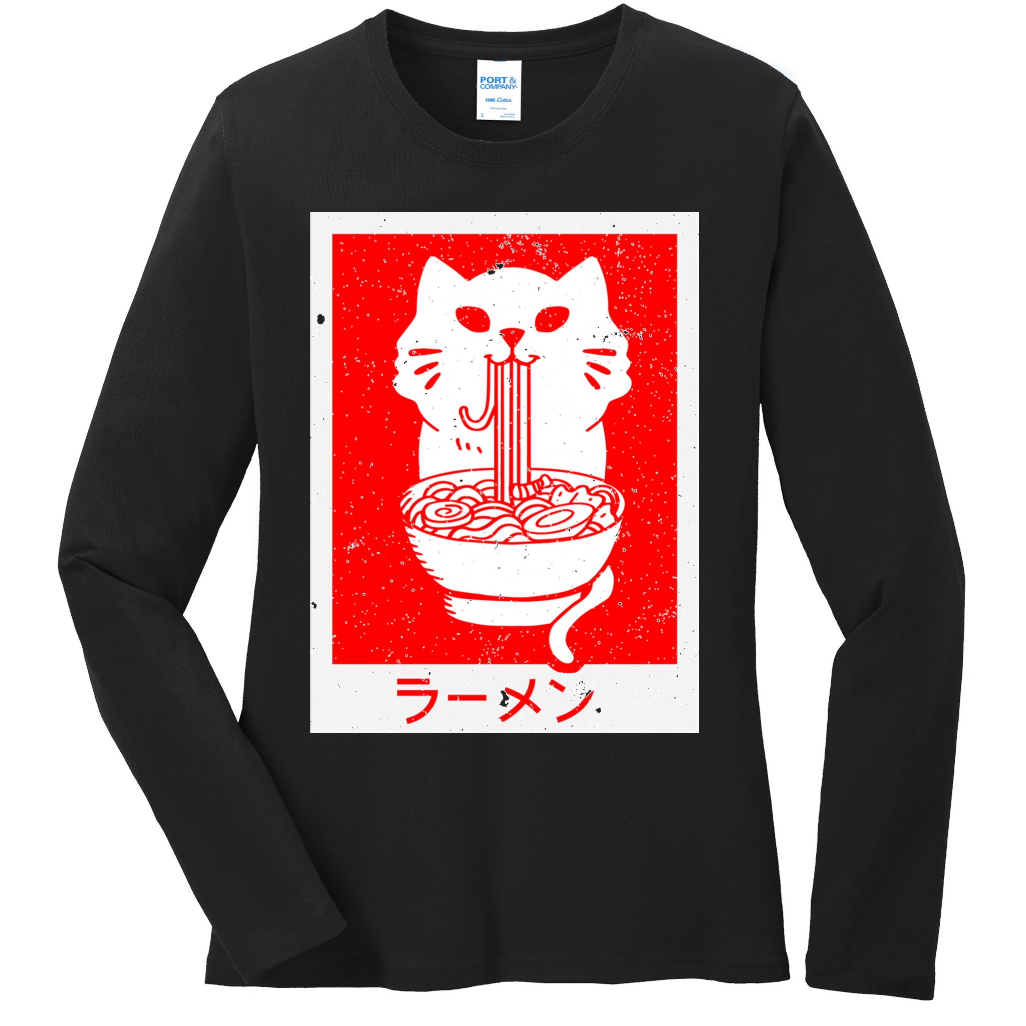 Anime Cat Ramen Kawaii Neko Noodles Ladies Long Sleeve Shirt