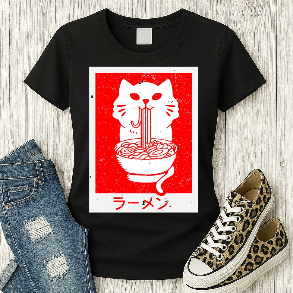 Anime Cat Ramen Kawaii Neko Noodles Womens T-Shirt