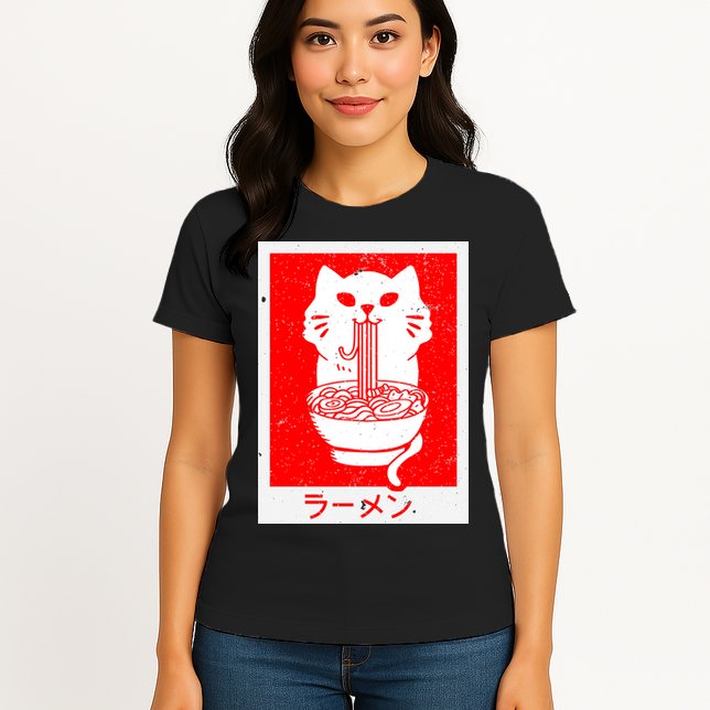 Anime Cat Ramen Kawaii Neko Noodles Womens T-Shirt