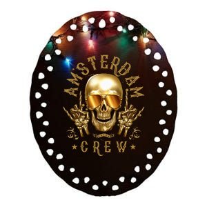 Amsterdam Crew Skull Funny Party Vacation Ceramic Oval Ornament