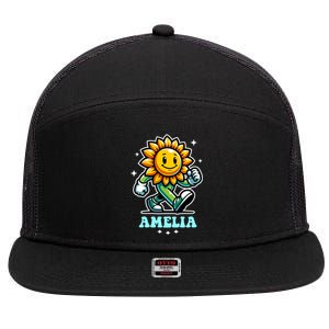 Amelia Cute Sunflower Gift 7 Panel Mesh Trucker Snapback Hat