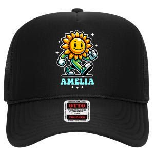 Amelia Cute Sunflower Gift High Crown Mesh Back Trucker Hat