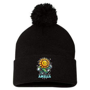 Amelia Cute Sunflower Gift Pom Pom 12in Knit Beanie