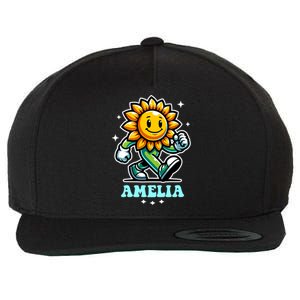 Amelia Cute Sunflower Gift Wool Snapback Cap