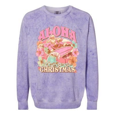 Aloha Christmas Santa Claus Surfing Hawaiian Mele Kalikimaka Colorblast Crewneck Sweatshirt