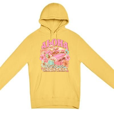 Aloha Christmas Santa Claus Surfing Hawaiian Mele Kalikimaka Premium Pullover Hoodie