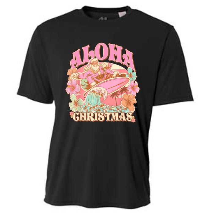 Aloha Christmas Santa Claus Surfing Hawaiian Mele Kalikimaka Cooling Performance Crew T-Shirt