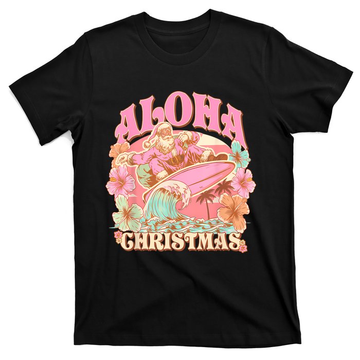 Aloha Christmas Santa Claus Surfing Hawaiian Mele Kalikimaka T-Shirt