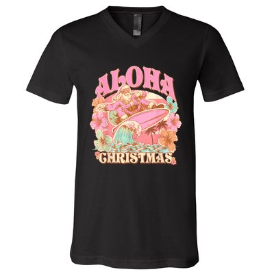 Aloha Christmas Santa Claus Surfing Hawaiian Mele Kalikimaka V-Neck T-Shirt