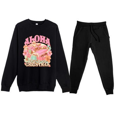 Aloha Christmas Santa Claus Surfing Hawaiian Mele Kalikimaka Premium Crewneck Sweatsuit Set