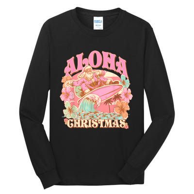 Aloha Christmas Santa Claus Surfing Hawaiian Mele Kalikimaka Tall Long Sleeve T-Shirt