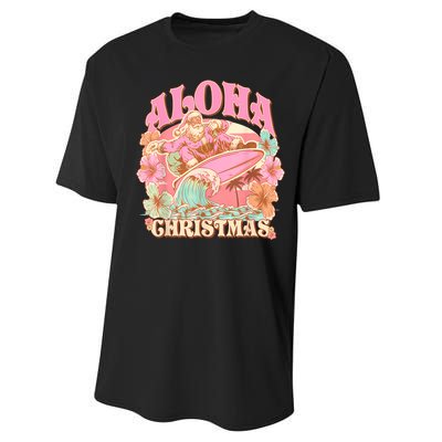 Aloha Christmas Santa Claus Surfing Hawaiian Mele Kalikimaka Performance Sprint T-Shirt