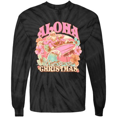 Aloha Christmas Santa Claus Surfing Hawaiian Mele Kalikimaka Tie-Dye Long Sleeve Shirt