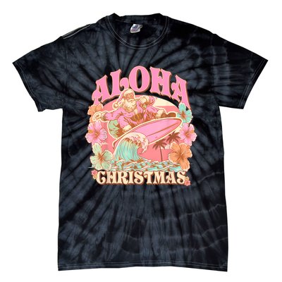 Aloha Christmas Santa Claus Surfing Hawaiian Mele Kalikimaka Tie-Dye T-Shirt