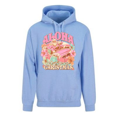 Aloha Christmas Santa Claus Surfing Hawaiian Mele Kalikimaka Unisex Surf Hoodie