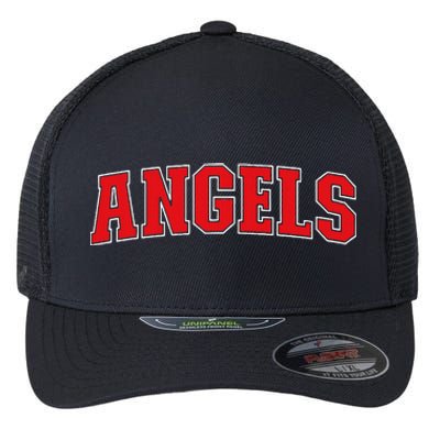 Angels California Souvenir Trip College Style Red Text Flexfit Unipanel Trucker Cap