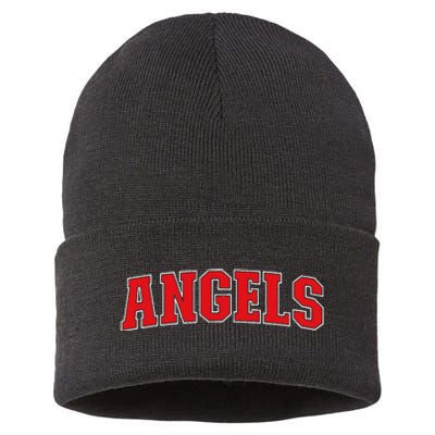 Angels California Souvenir Trip College Style Red Text Sustainable Knit Beanie