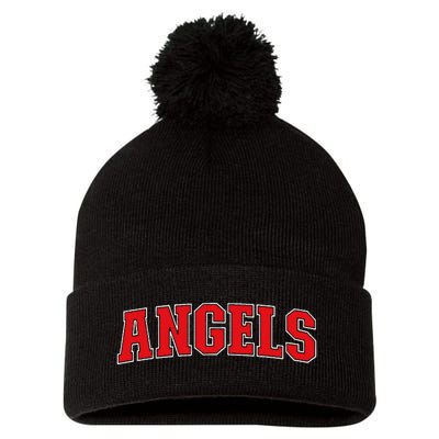 Angels California Souvenir Trip College Style Red Text Pom Pom 12in Knit Beanie