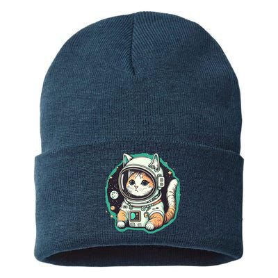 Astronaut Cat Space Helmet Sustainable Knit Beanie