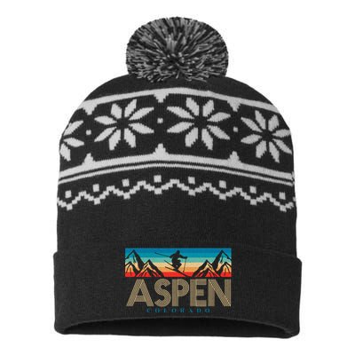 Aspen Colorado Ski Sunset Mountain USA-Made Snowflake Beanie