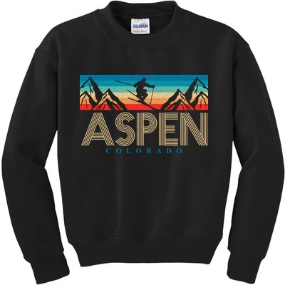 Aspen Colorado Ski Sunset Mountain Kids Sweatshirt