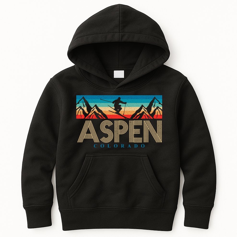 Aspen Colorado Ski Sunset Mountain Kids Hoodie