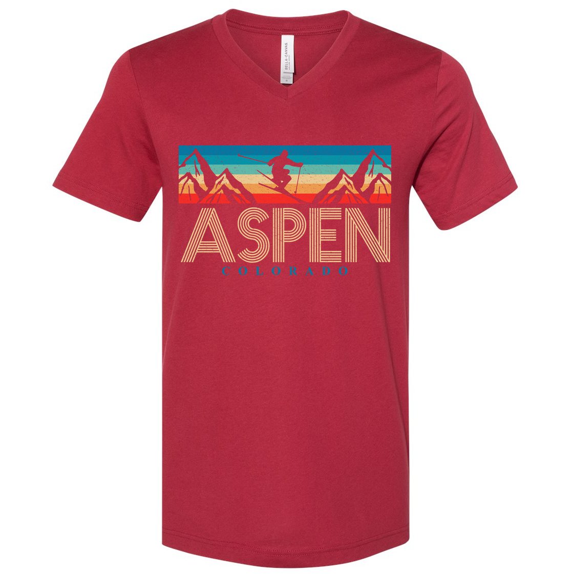 Aspen Colorado Ski Sunset Mountain V-Neck T-Shirt