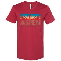 Aspen Colorado Ski Sunset Mountain V-Neck T-Shirt