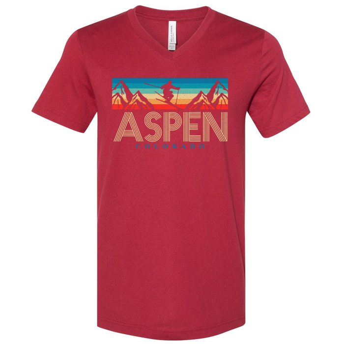 Aspen Colorado Ski Sunset Mountain V-Neck T-Shirt