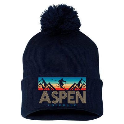 Aspen Colorado Ski Sunset Mountain Pom Pom 12in Knit Beanie