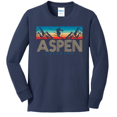 Aspen Colorado Ski Sunset Mountain Kids Long Sleeve Shirt