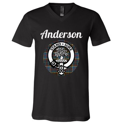 Anderson Clan Scottish Name Coat Of Arms Tartan V-Neck T-Shirt