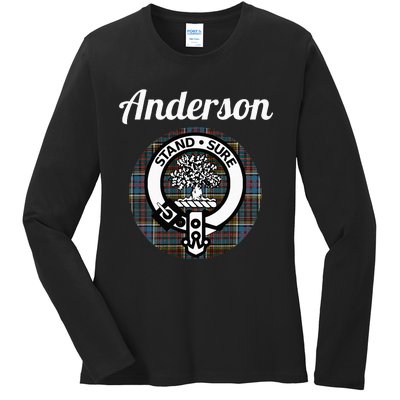 Anderson Clan Scottish Name Coat Of Arms Tartan Ladies Long Sleeve Shirt