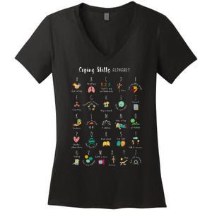 ABC Coping Skills Alphabet Self Care Tal Health Awareness Women's V-Neck T-Shirt