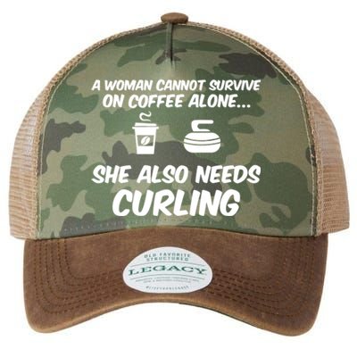 A Cannot Survive On Coffee She Also Needs Curling Great Gift Legacy Tie Dye Trucker Hat