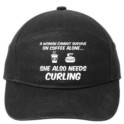 A Cannot Survive On Coffee She Also Needs Curling Great Gift 7-Panel Snapback Hat