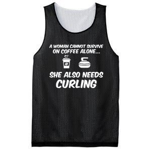 A Cannot Survive On Coffee She Also Needs Curling Great Gift Mesh Reversible Basketball Jersey Tank