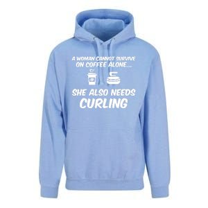 A Cannot Survive On Coffee She Also Needs Curling Great Gift Unisex Surf Hoodie