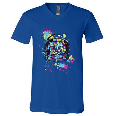 Astronaut Cat Space Kitty Graphic Unisex Adult Gift V-Neck T-Shirt