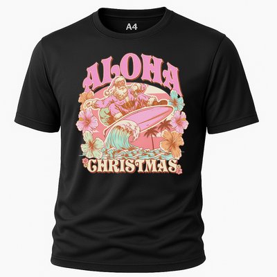 Aloha Christmas Santa Claus Surfing Hawaiian Mele Kalikimaka Cooling Performance Crew T-Shirt