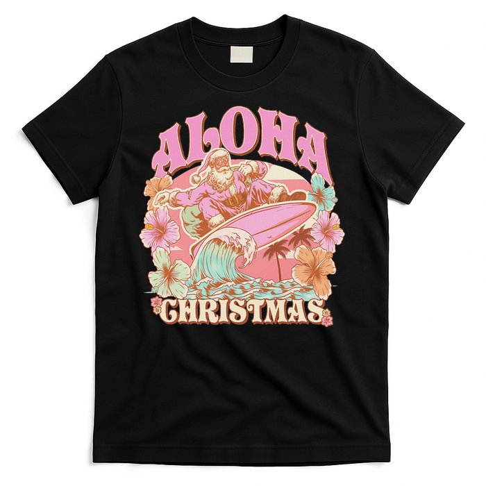 Aloha Christmas Santa Claus Surfing Hawaiian Mele Kalikimaka T-Shirt