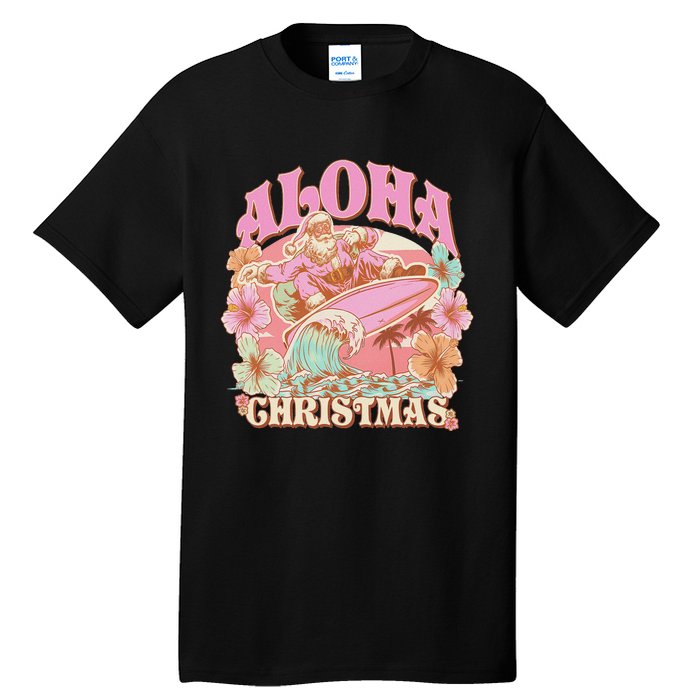 Aloha Christmas Santa Claus Surfing Hawaiian Mele Kalikimaka Tall T-Shirt