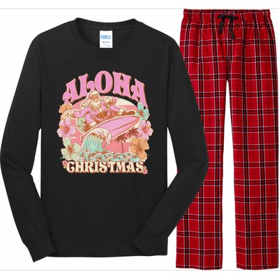 Aloha Christmas Santa Claus Surfing Hawaiian Mele Kalikimaka Long Sleeve Pajama Set