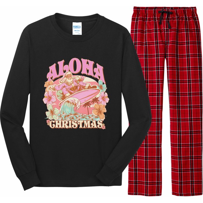 Aloha Christmas Santa Claus Surfing Hawaiian Mele Kalikimaka Long Sleeve Pajama Set