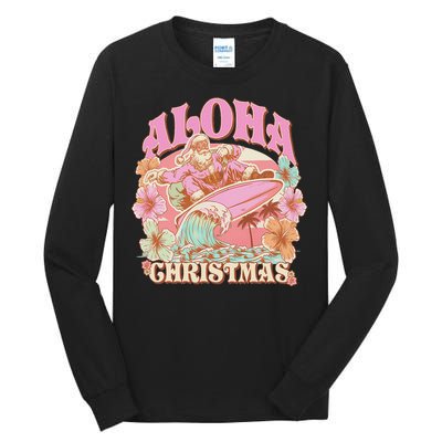 Aloha Christmas Santa Claus Surfing Hawaiian Mele Kalikimaka Tall Long Sleeve T-Shirt